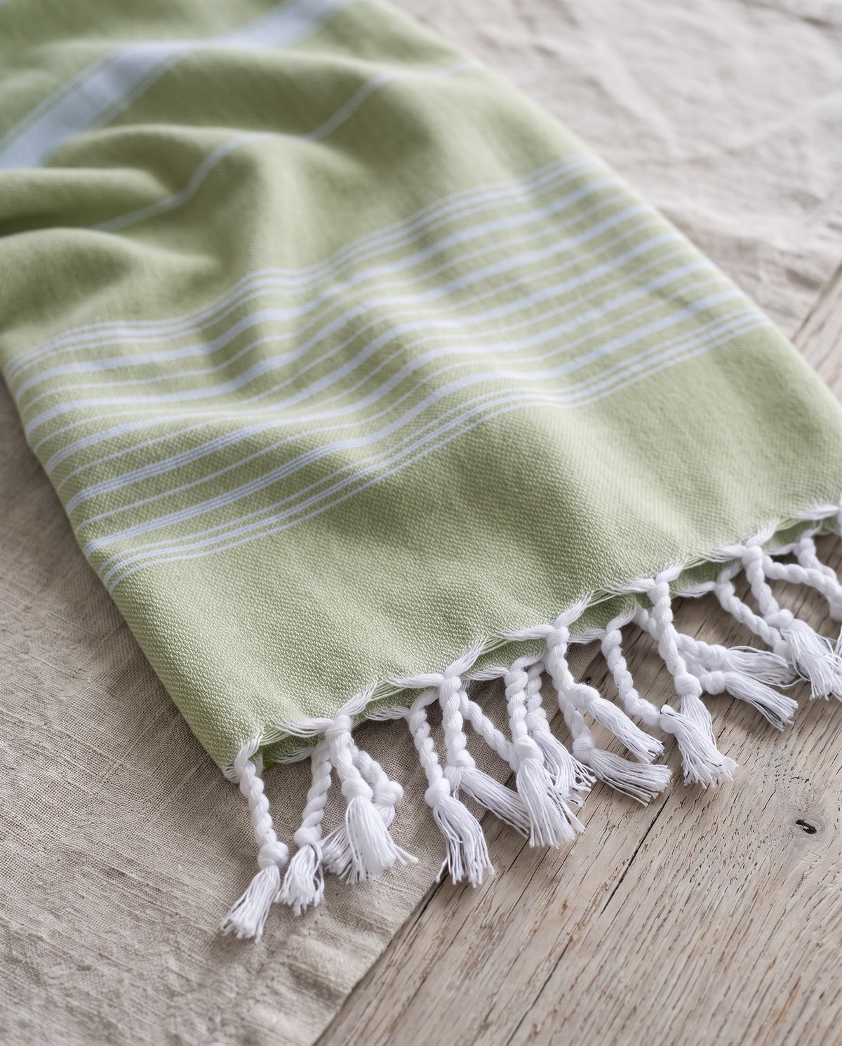2 kleuren hamamdoek mosgroen/lichtblauw - detail