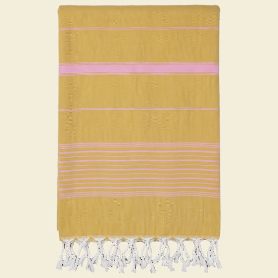 2 kleuren hamamdoek mosterd/sorbetroze - op kleur