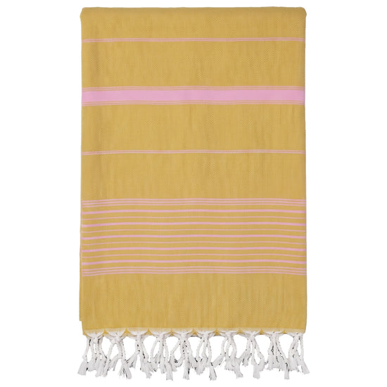 2 kleuren hamamdoek mosterd/sorbetroze - vrijstaand