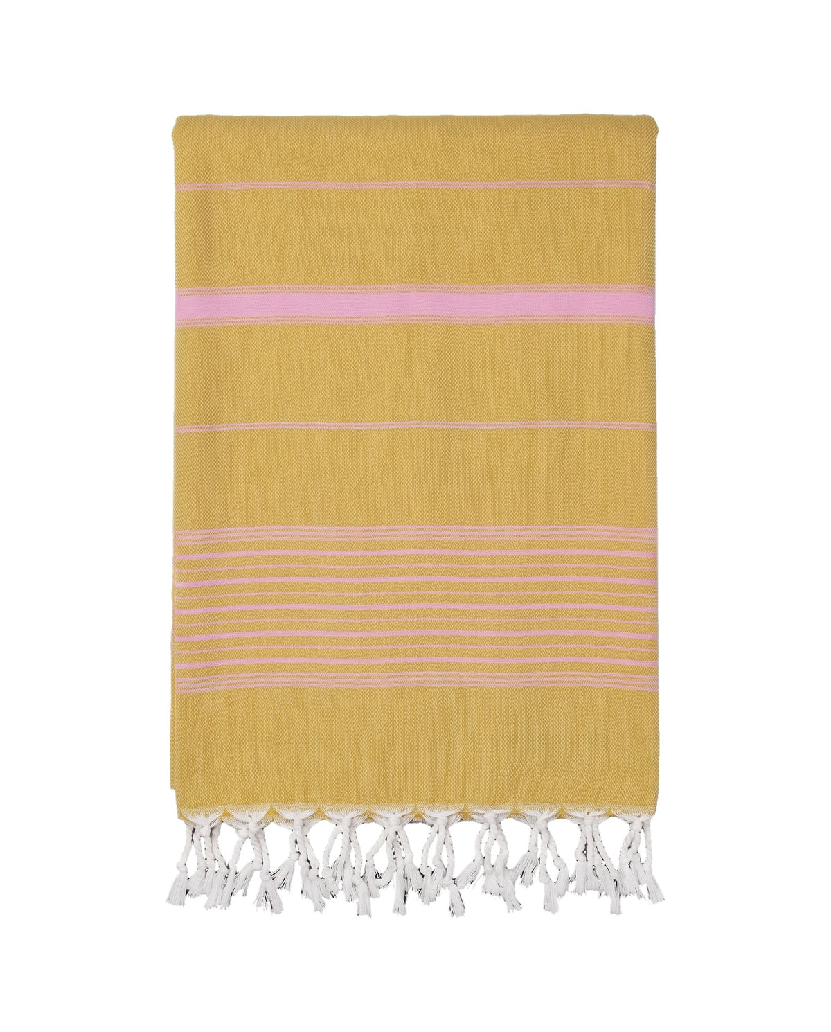 2 kleuren hamamdoek mosterd/sorbetroze - vrijstaand