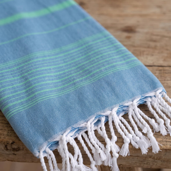 2 kleuren hamamdoek oceaanblauw/jade - detail