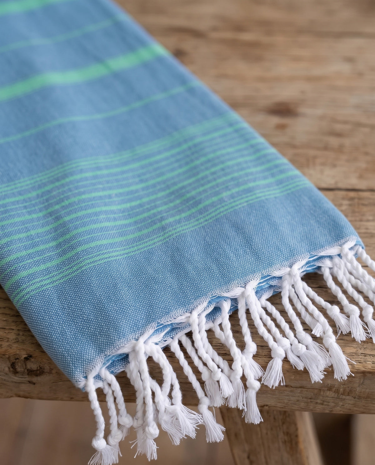 2 kleuren hamamdoek oceaanblauw/jade - detail