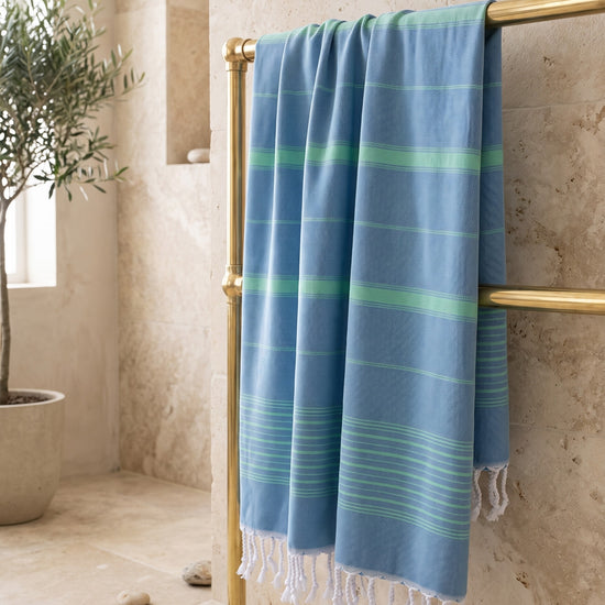 2 kleuren hamamdoek oceaanblauw/jade - sfeer