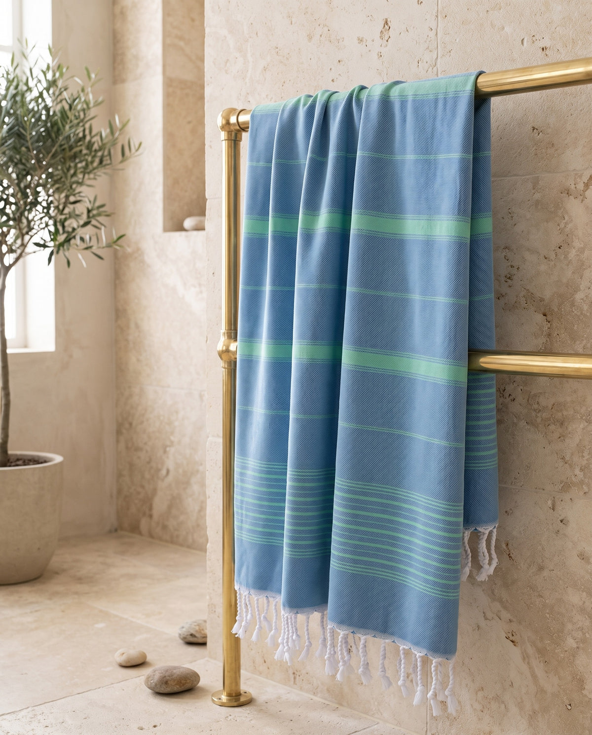 2 kleuren hamamdoek oceaanblauw/jade - sfeer