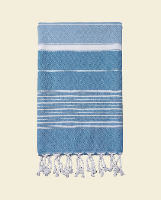 2 kleuren hamamdoek oceaanblauw/lichtblauw - op kleur