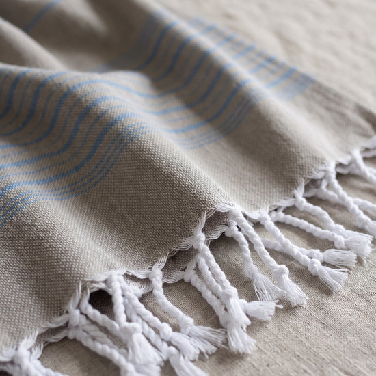 2 kleuren hamamdoek olijfgroen/oceaanblauw - detail