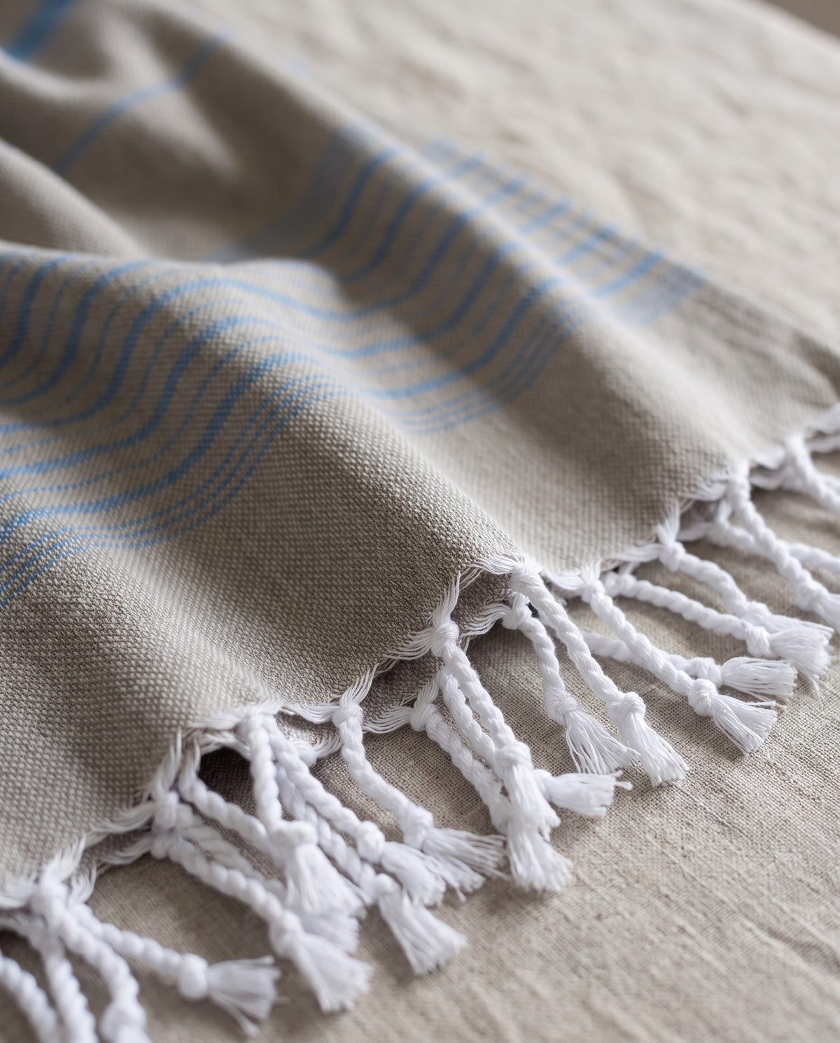 2 kleuren hamamdoek olijfgroen/oceaanblauw - detail