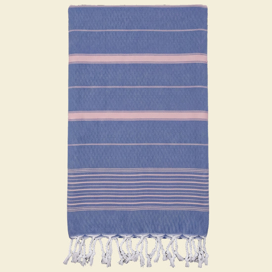 2 kleuren hamamdoek parlementblauw/poederroze - op kleur