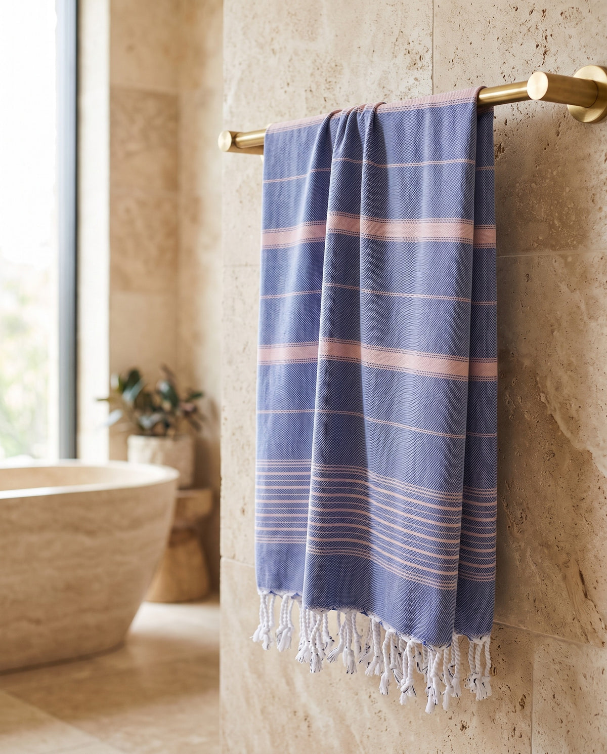 2 kleuren hamamdoek parlementblauw/poederroze - sfeer