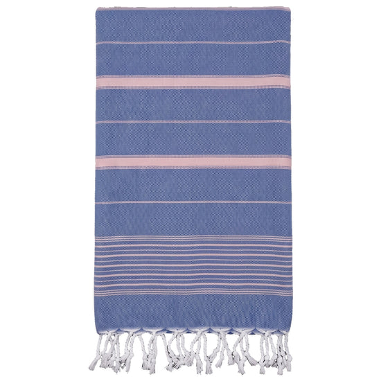 2 kleuren hamamdoek parlementblauw/poederroze - vrijstaand