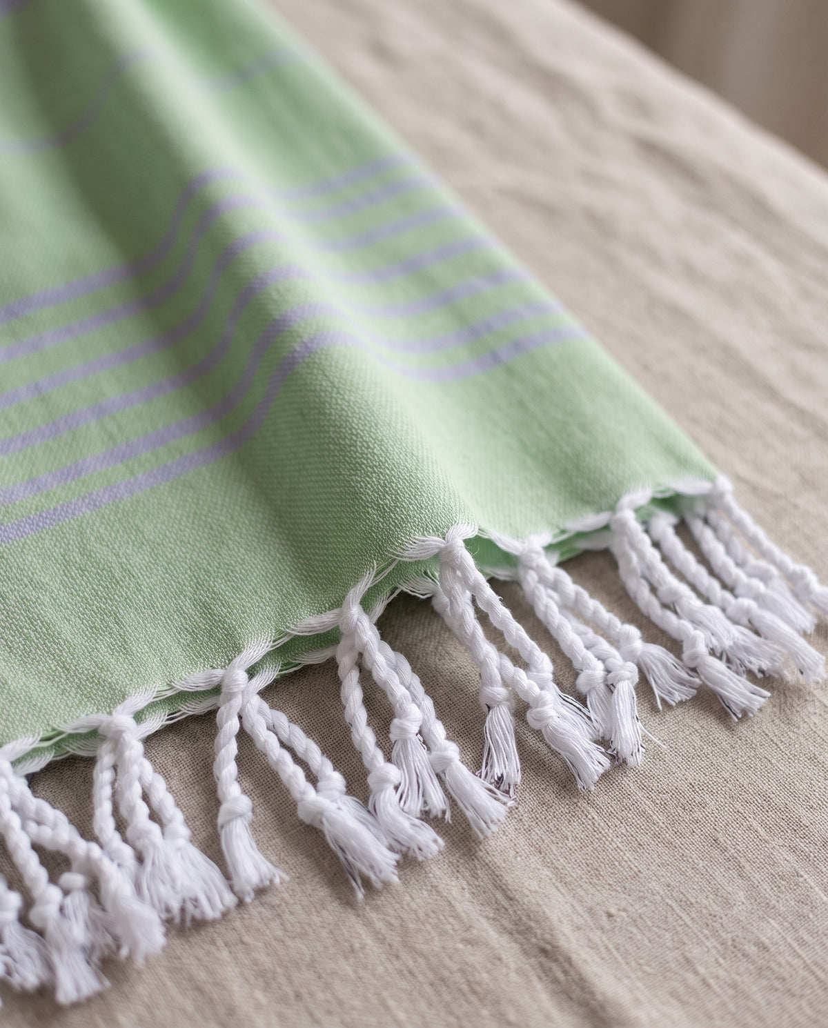 2 kleuren hamamdoek pistache/lavendel - detail