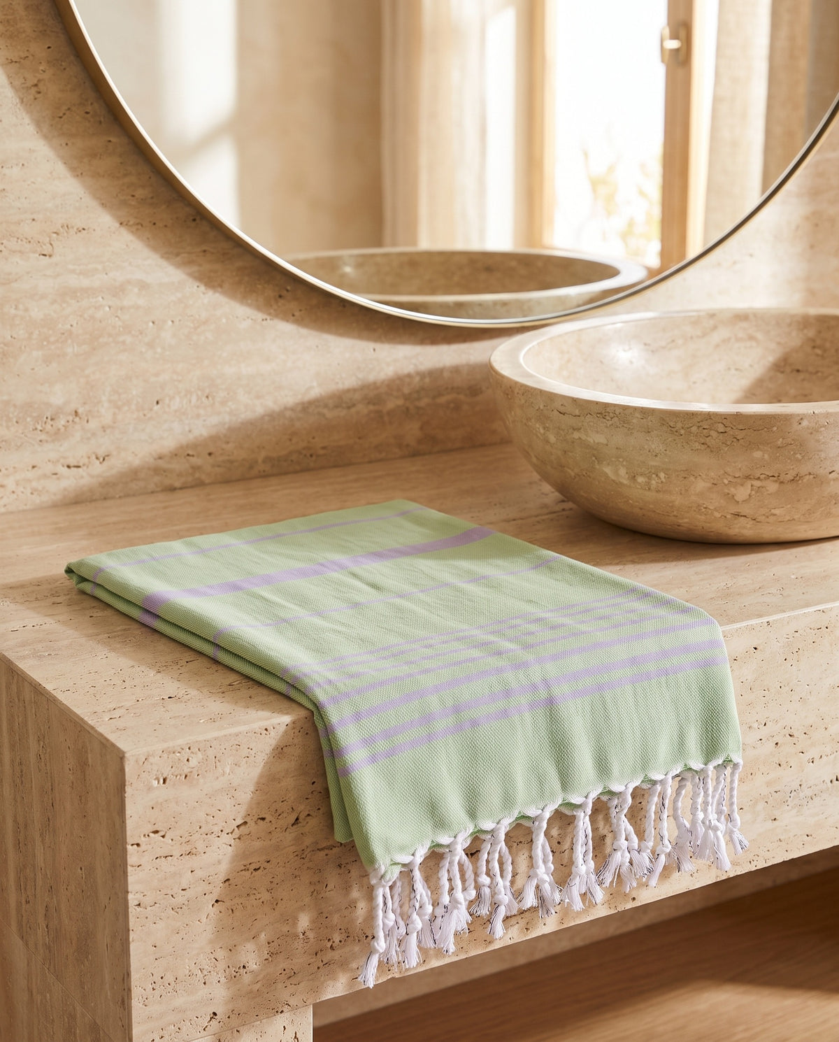 2 kleuren hamamdoek pistache/lavendel - sfeer
