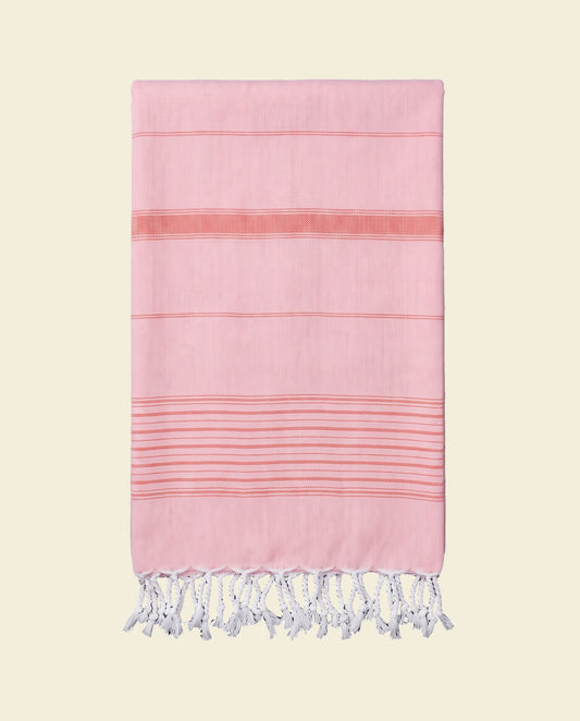 2 kleuren hamamdoek poederroze/koraal - op kleur