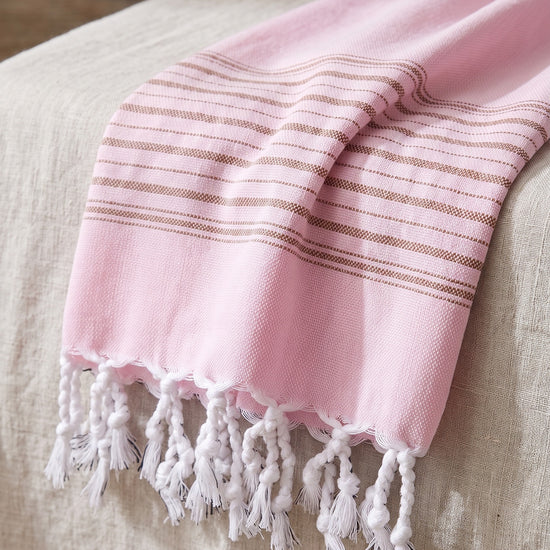 2 kleuren hamamdoek roze/bruin - detail