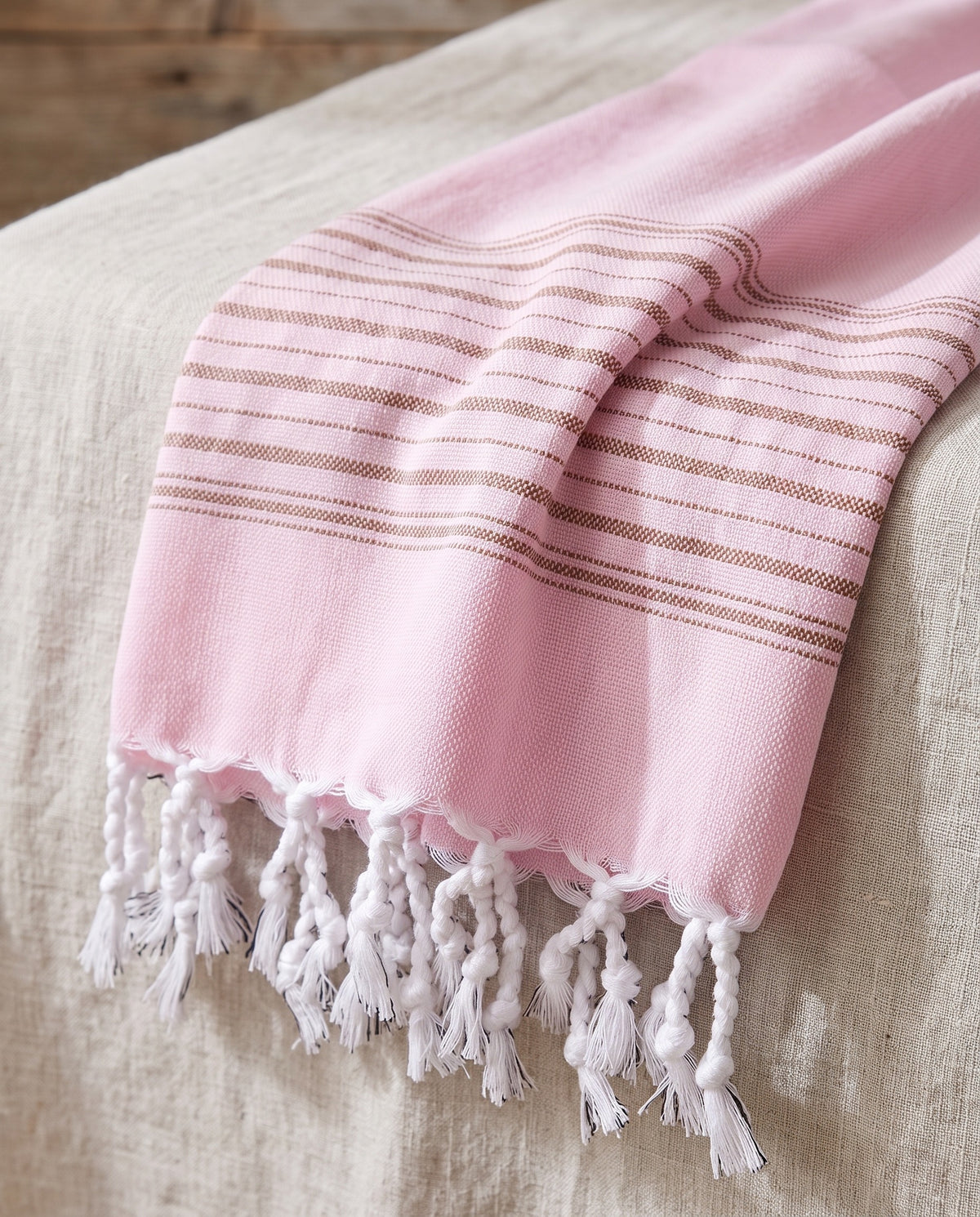 2 kleuren hamamdoek roze/bruin - detail