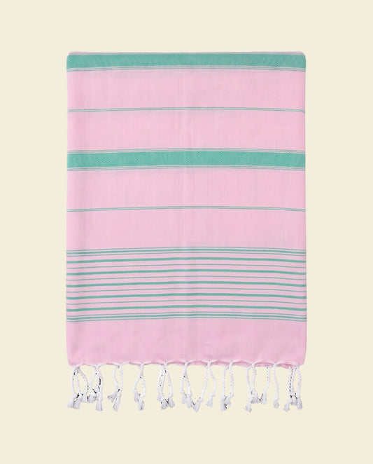 2 kleuren hamamdoek roze/jade - op kleur