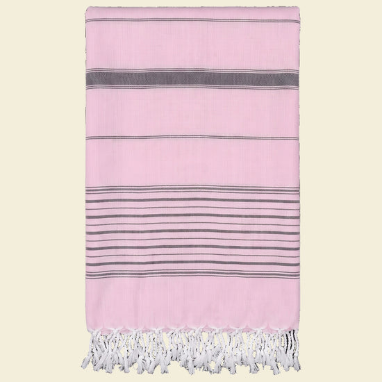 2 kleuren hamamdoek roze/zwart - op kleur