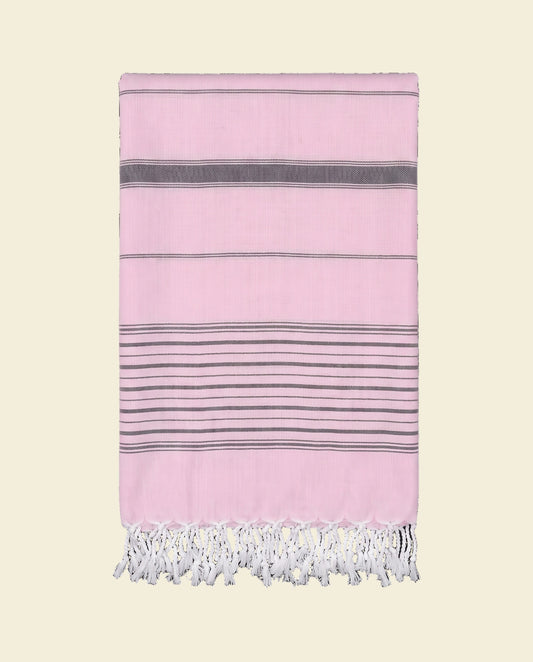 2 kleuren hamamdoek roze/zwart - op kleur