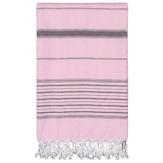 2 kleuren hamamdoek roze/zwart - vrijstaand