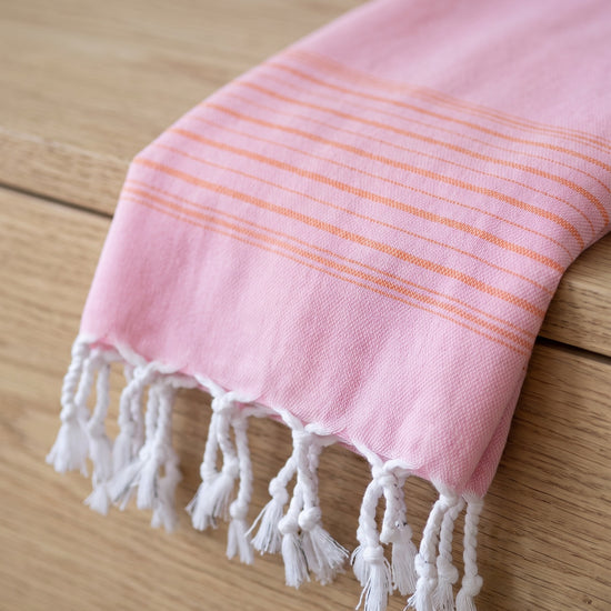 2 kleuren hamamdoek sorbetroze/mandarijn - detail