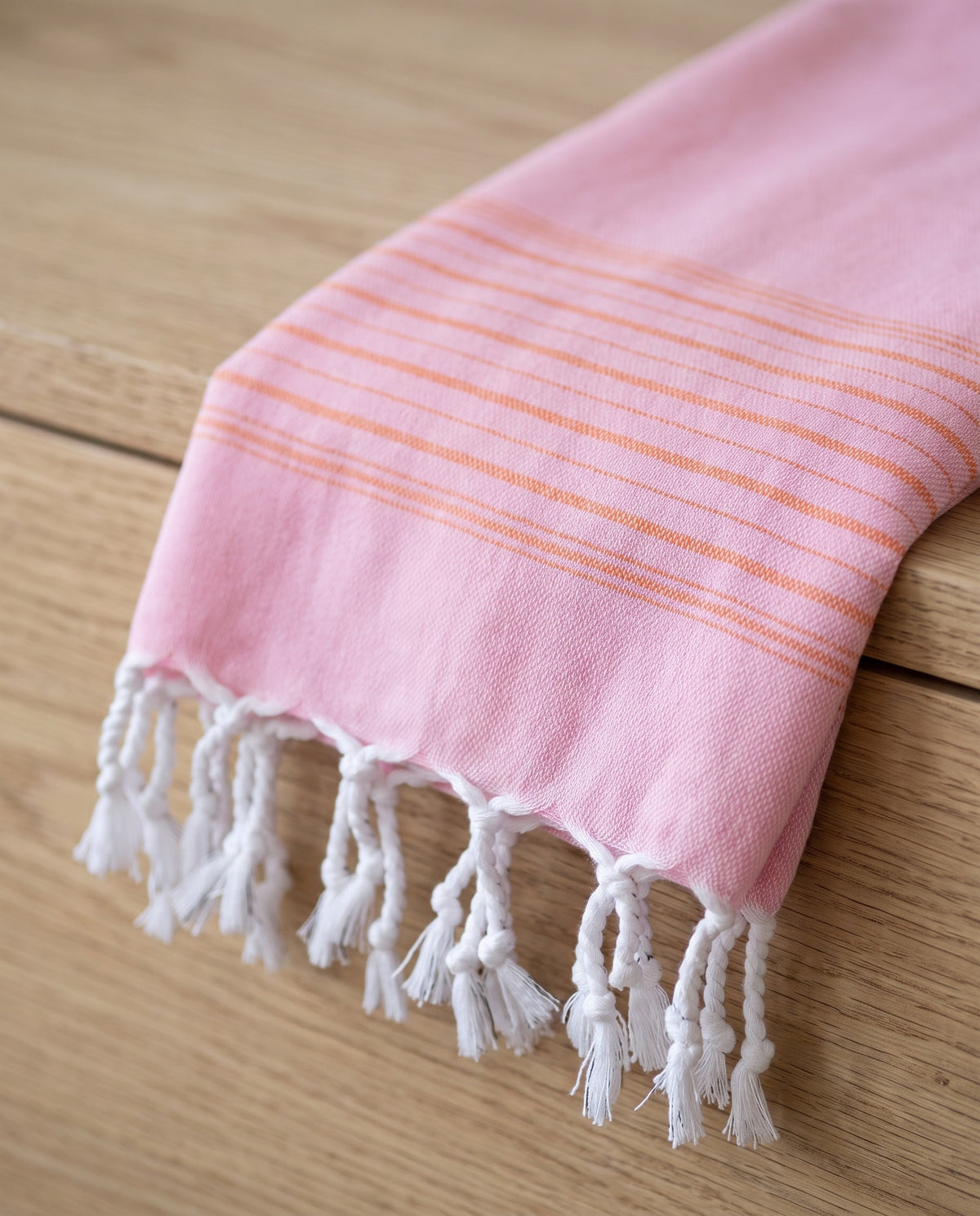 2 kleuren hamamdoek sorbetroze/mandarijn - detail