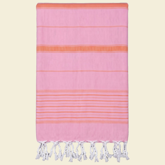 2 kleuren hamamdoek sorbetroze/mandarijn - op kleur