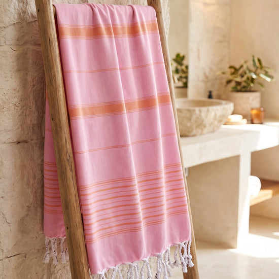2 kleuren hamamdoek sorbetroze/mandarijn - sfeer