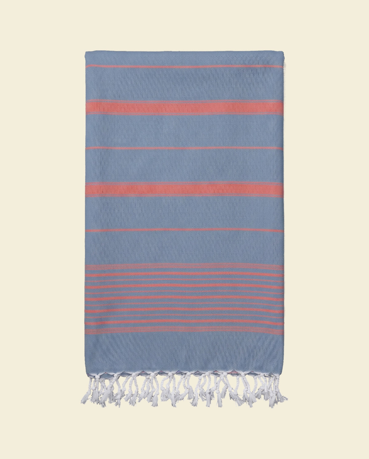 2 kleuren hamamdoek staalblauw/steenrood - op kleur