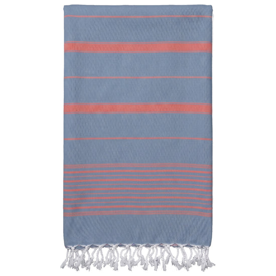 2 kleuren hamamdoek staalblauw/steenrood - vrijstaand