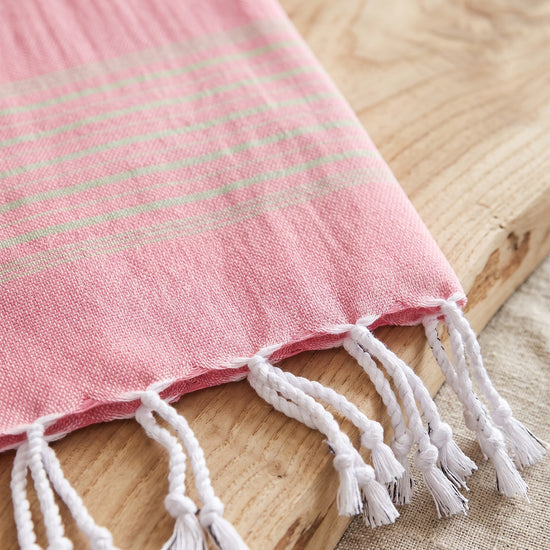 2 kleuren hamamdoek zuurstokroze/pistache - detail