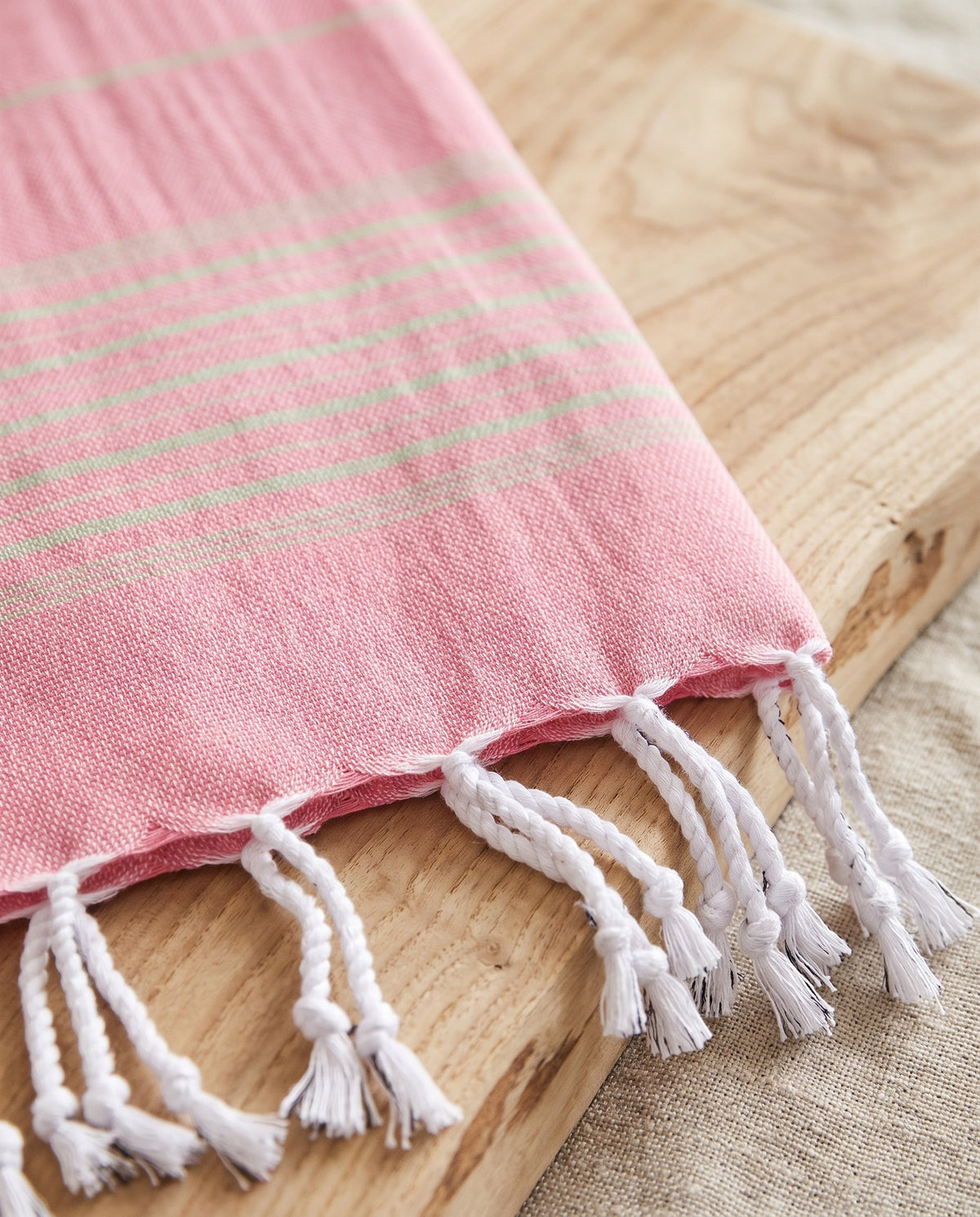 2 kleuren hamamdoek zuurstokroze/pistache - detail