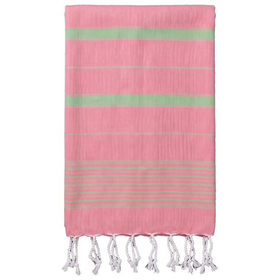 2 kleuren hamamdoek zuurstokroze/pistache - vrijstaand