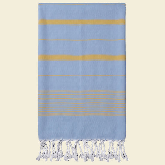 2 kleuren XXL hamamdoek blauw/mosterd - op kleur