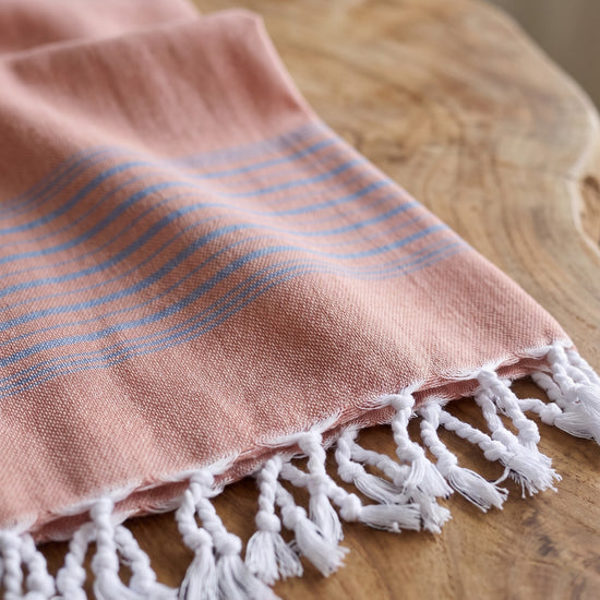 2 kleuren XXL hamamdoek koper/oceaanblauw - detail
