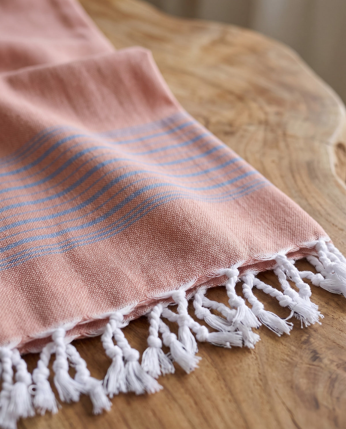 2 kleuren XXL hamamdoek koper/oceaanblauw - detail