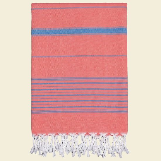 2 kleuren XXL hamamdoek koraalrood/mediteraanblauw - op kleur