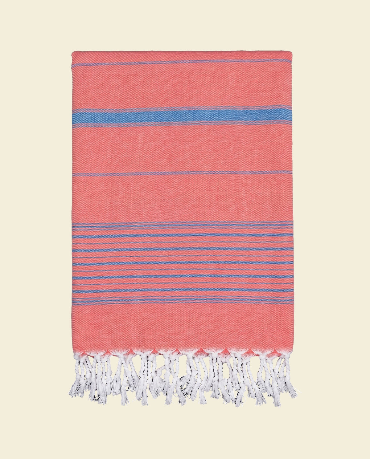 2 kleuren XXL hamamdoek koraalrood/mediteraanblauw - op kleur