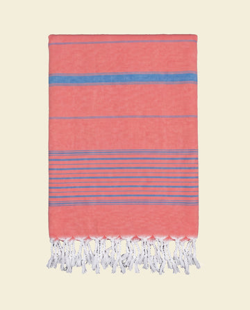 2 kleuren XXL hamamdoek koraalrood/mediteraanblauw