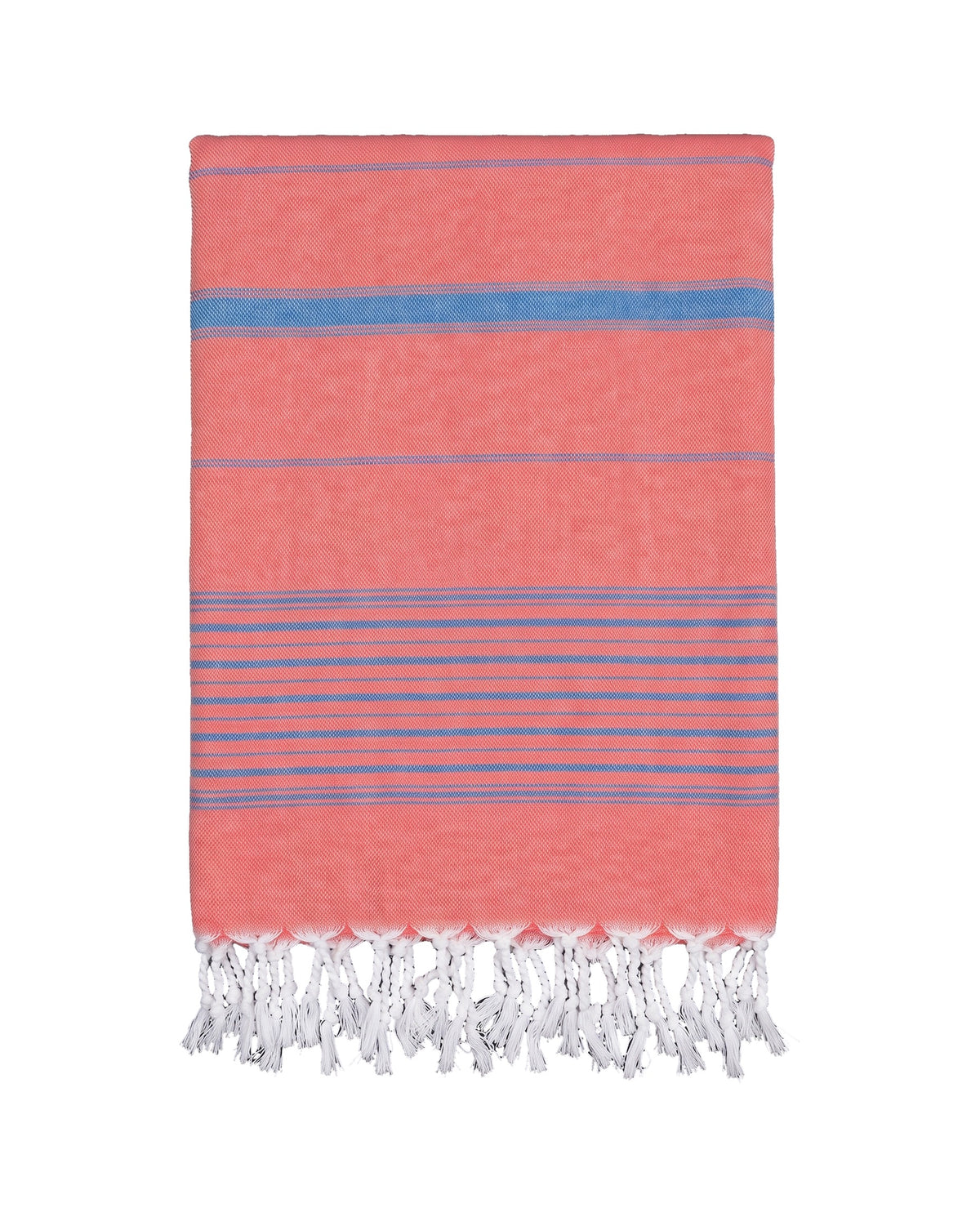 2 kleuren XXL hamamdoek koraalrood/mediteraanblauw - vrijstaand