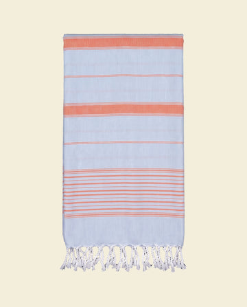 2 kleuren XXL hamamdoek lichtblauw/mandarijn