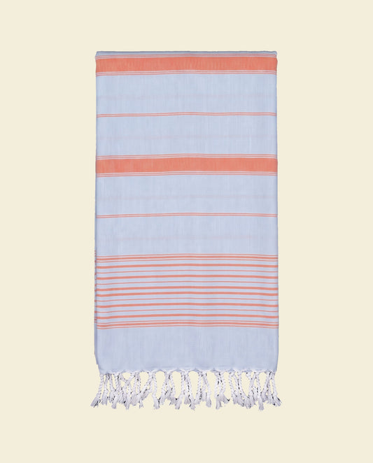 2 kleuren XXL hamamdoek lichtblauw/mandarijn - op kleur