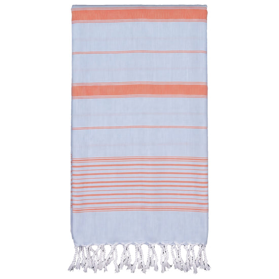2 kleuren XXL hamamdoek lichtblauw/mandarijn - vrijstaand
