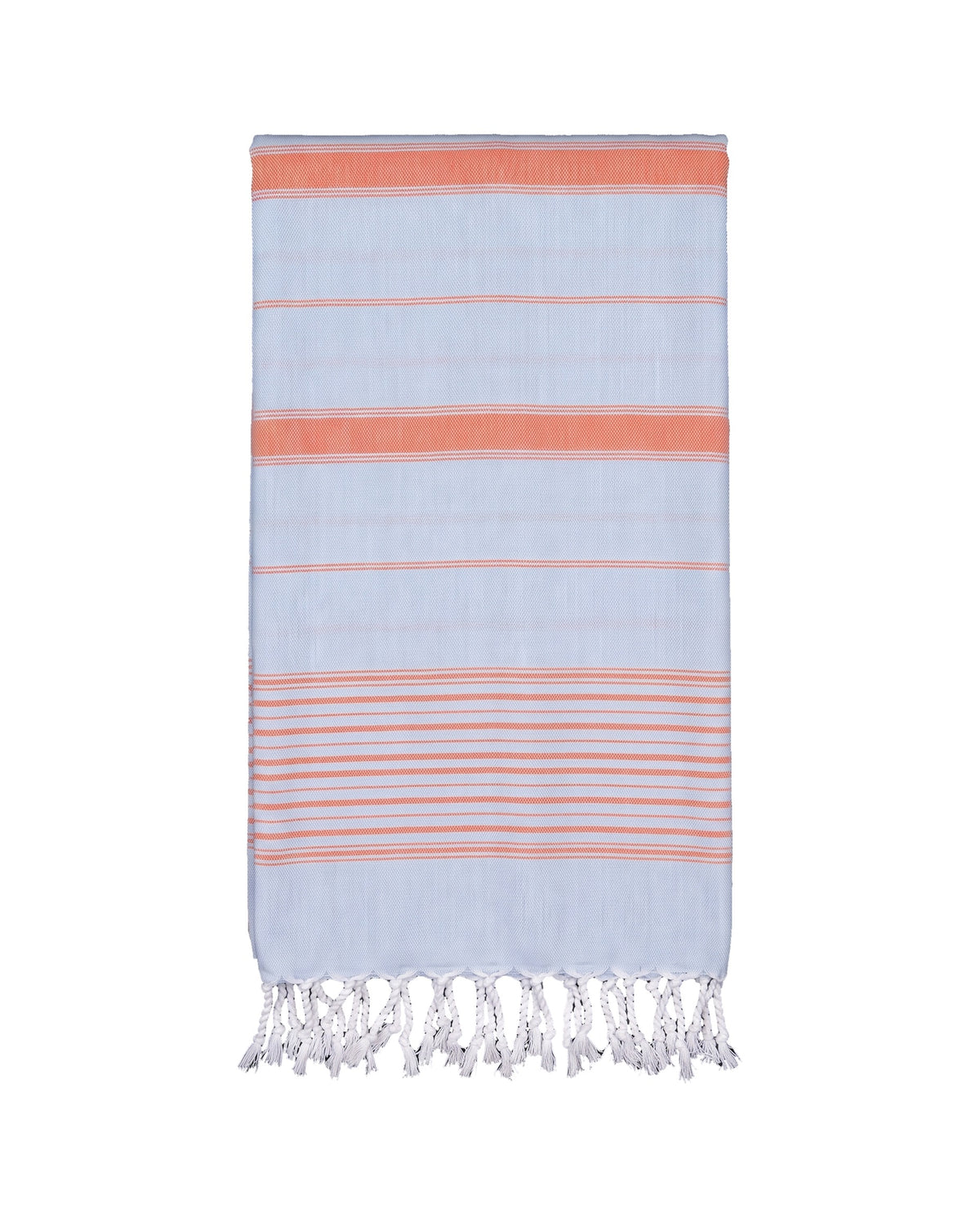 2 kleuren XXL hamamdoek lichtblauw/mandarijn - vrijstaand
