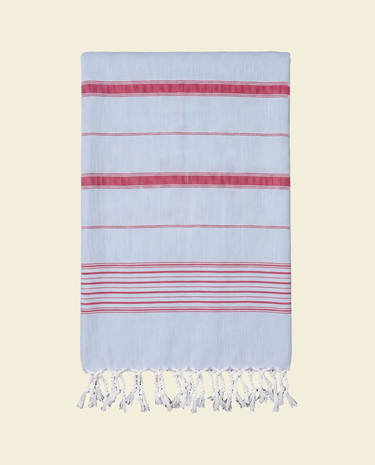 2 kleuren XXL hamamdoek lichtblauw/robijnrood - op kleur