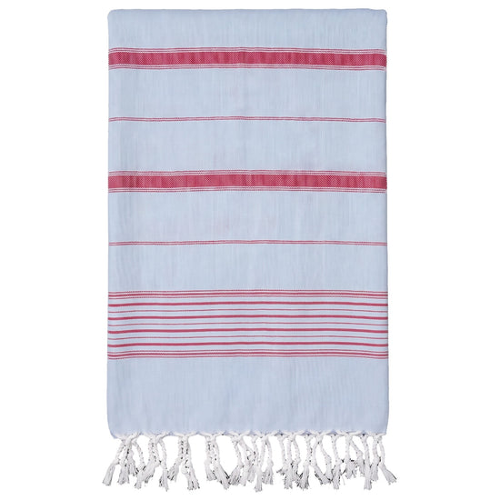 2 kleuren XXL hamamdoek lichtblauw/robijnrood - vrijstaand