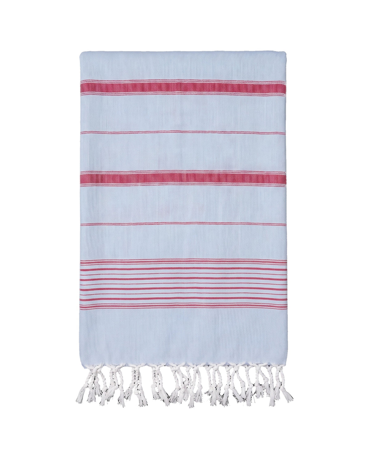 2 kleuren XXL hamamdoek lichtblauw/robijnrood - vrijstaand