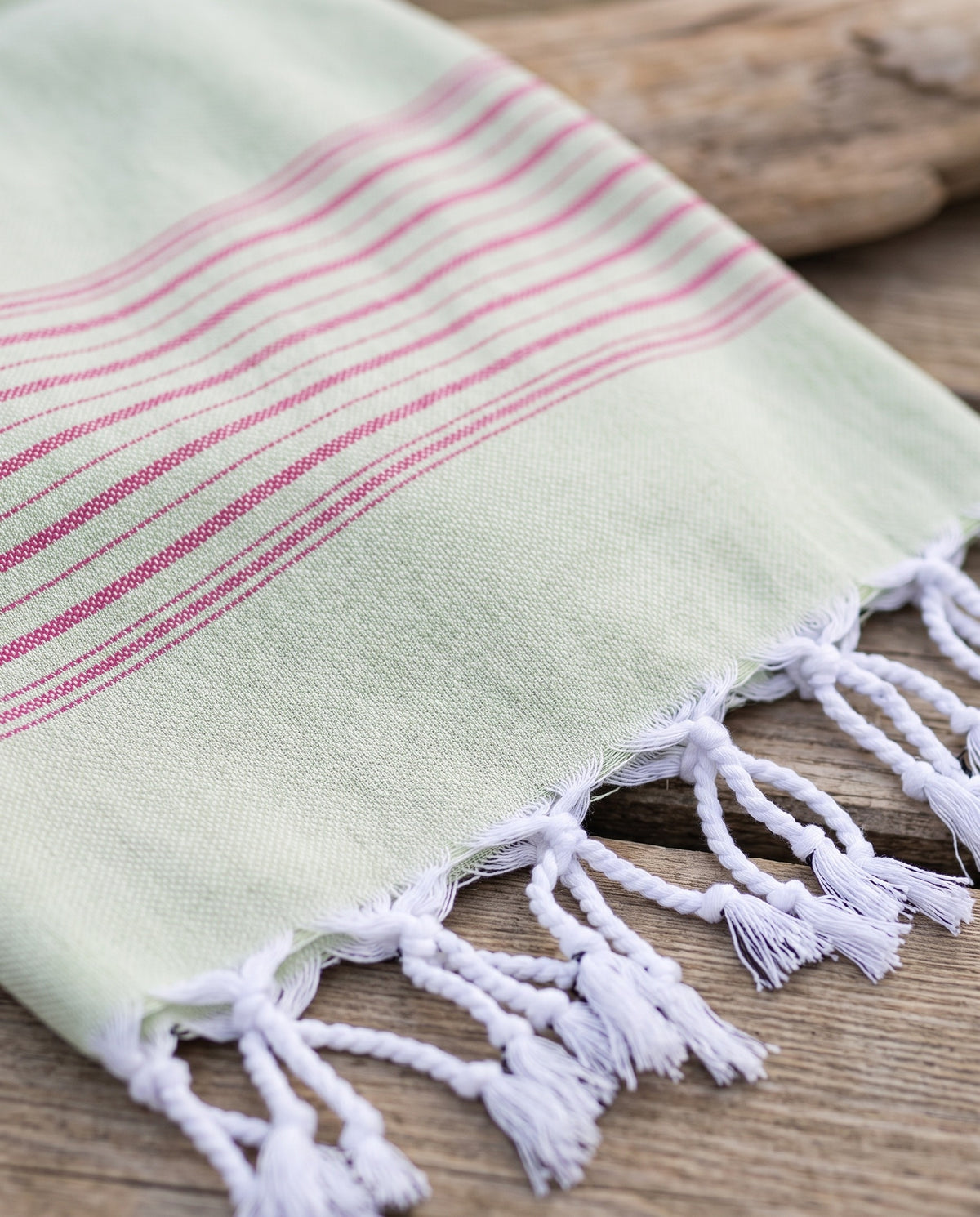 2 kleuren XXL hamamdoek lichtgroen/fuchsia - detail