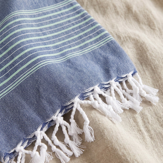 2 kleuren XXL hamamdoek marine/helderzeegroen - detail