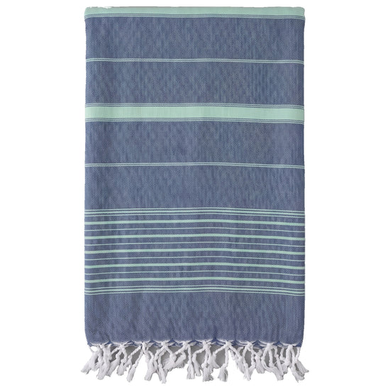 2 kleuren XXL hamamdoek marine/helderzeegroen - vrijstaand