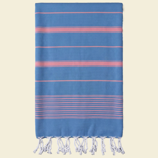 2 kleuren XXL hamamdoek mediteraanblauw/zuurstokroze - op kleur